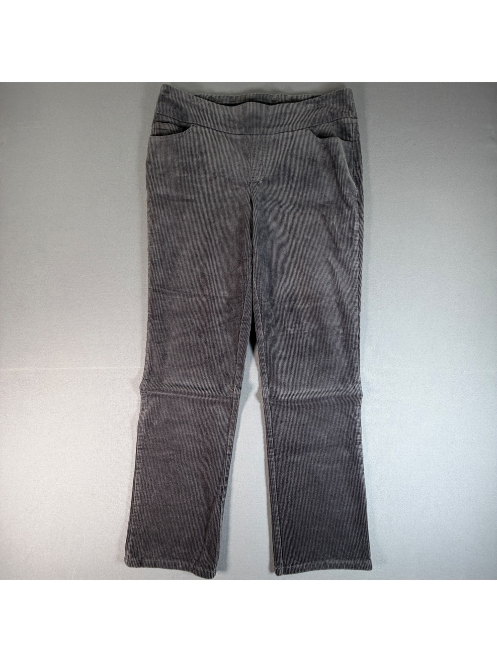 Denim & Co Corduroy Pants Womens 12 Gray Straight Leg D&Co Trousers Fits 34x29